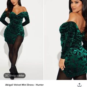 Abigail Velvet Mini Dress - Hunter
